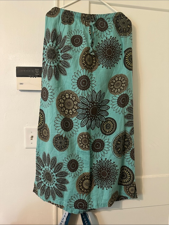 Hot Cotton Dresses & Skirts - Turquoise Floral Sunburst Maxi Linen Skirt